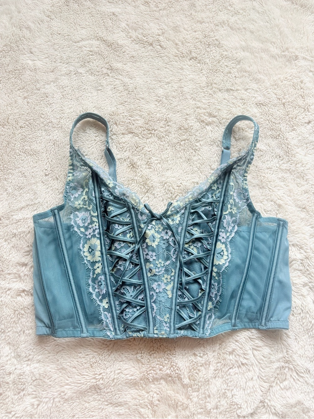 Victoria’s Secret Blue Lace Corset‑Style Bra Size Large Y2K Coquette Cottagecore - Picture 4 of 8